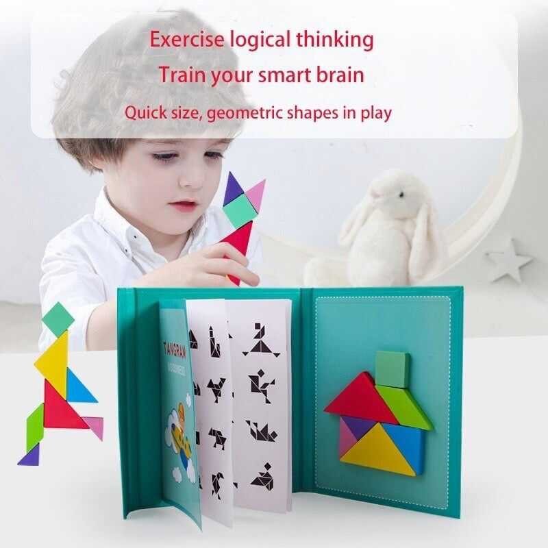 Travel Magnetic Jigsaw Puzzle Tangram Montessori IQ Teaser Wooden ...