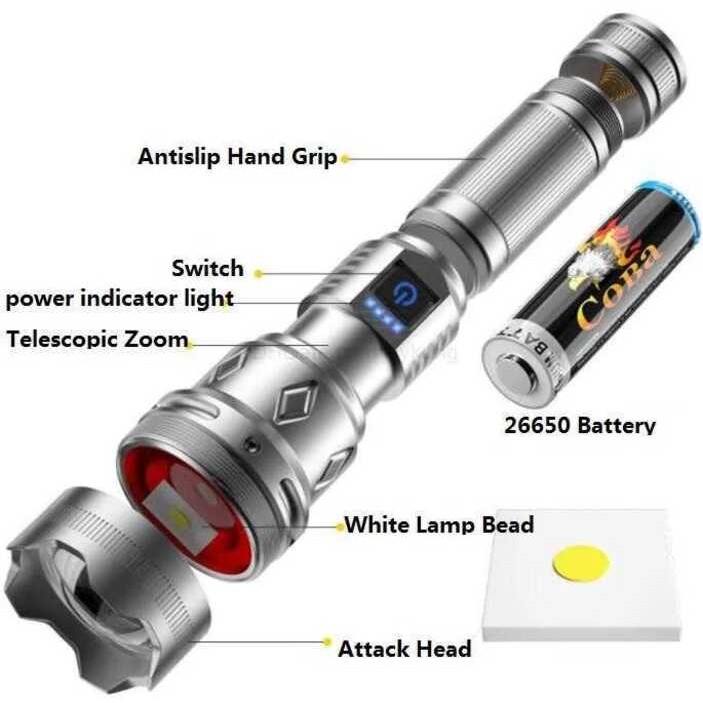 Rechargeable Led Flashlight Highlight Long Range Torch Light Powerful ...