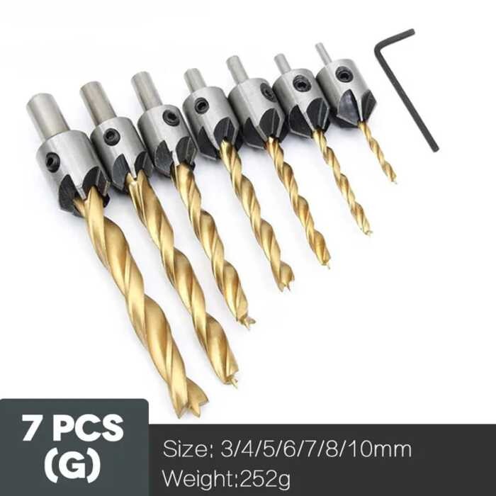 7Pcs 3Mm-10Mm HSS 5 Flute Countersink 1 Drill Bit Set Carpentry Reamer ...