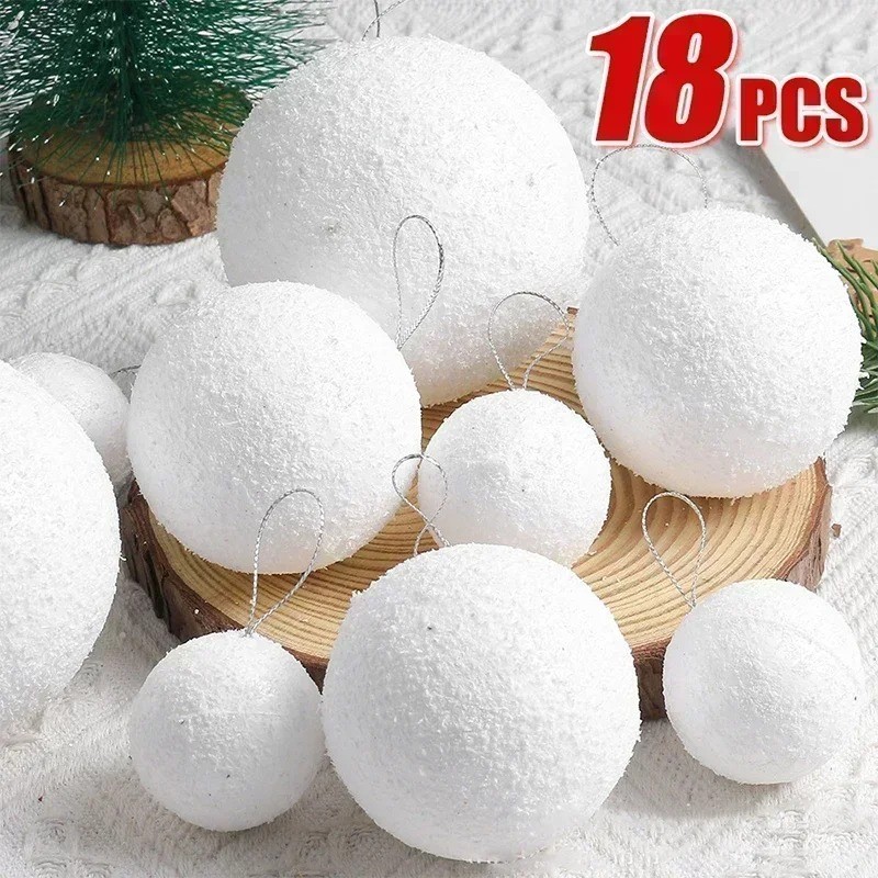 4/6/8CM White Foam Ball Christmas Tree Round Hanging Ornaments ...