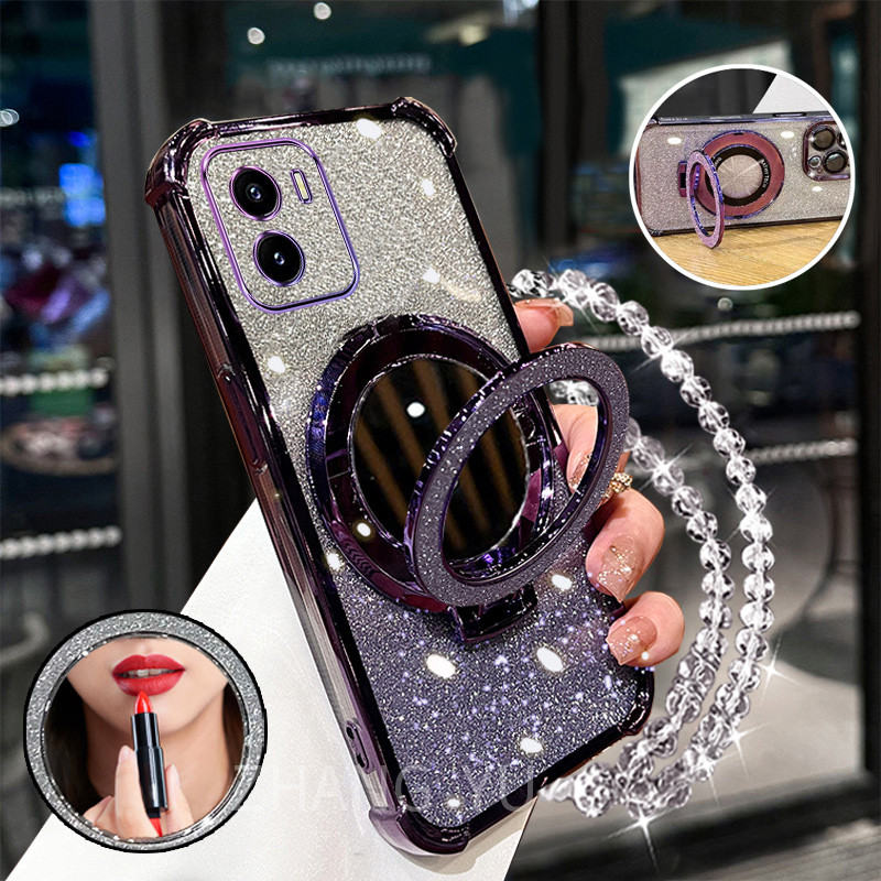 Case For Vivo Y15s Y15a Phone Case Shockproof 3d Makeup Mirror Holder 
