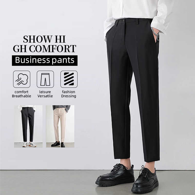 ManWardrobe.c Summer Korean plain ankle Trousers Men's Slim Fit for men ...
