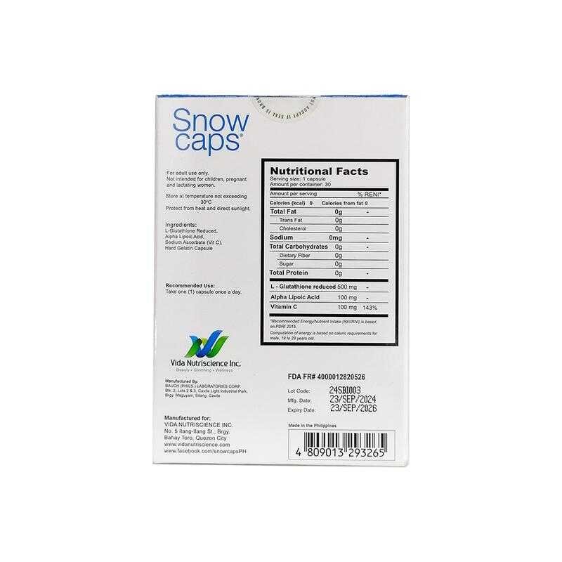 Snowcaps Premium L Glutathione Mg Caps With Snow Skin Whitening Soap F