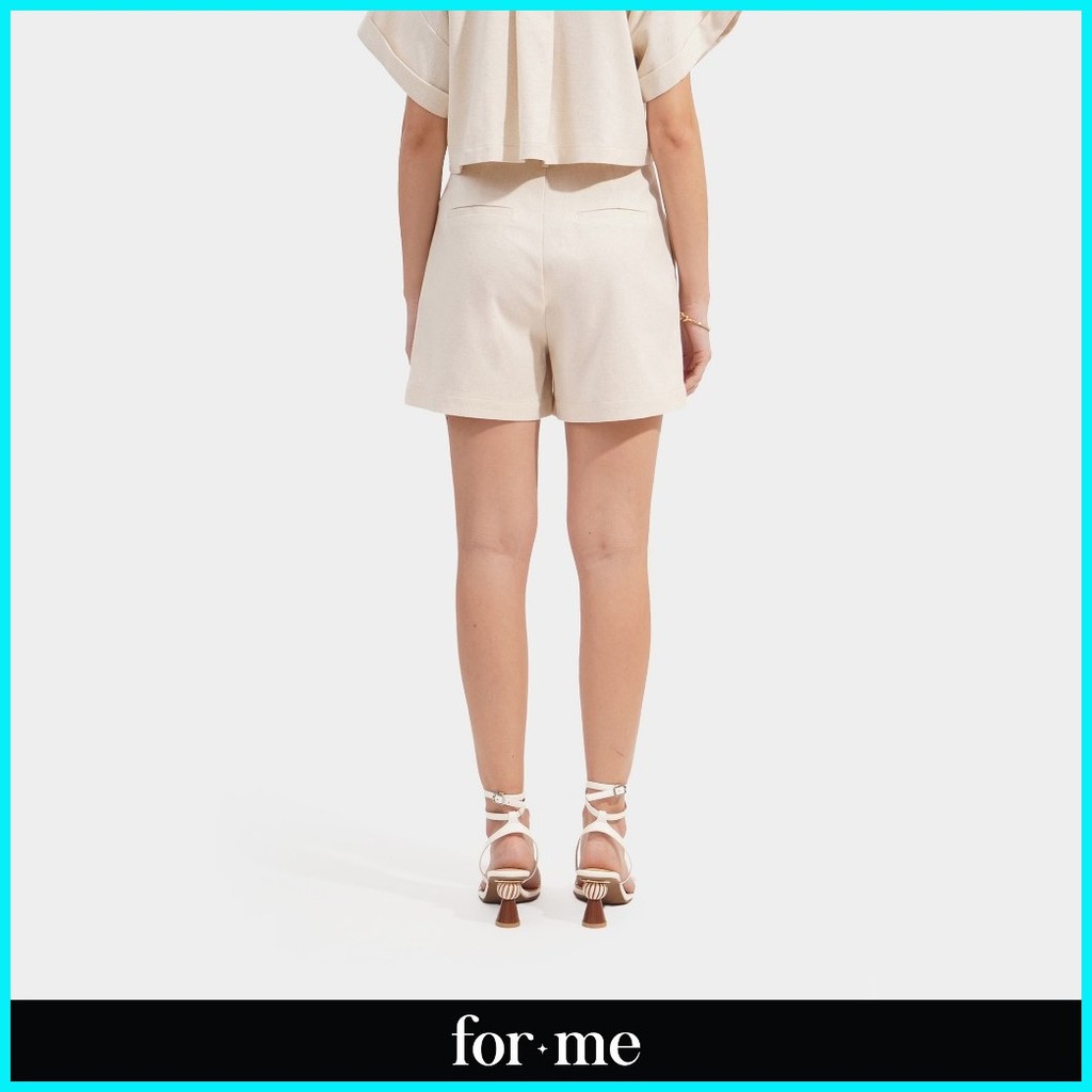 ForMe Linen Pleated Wide Leg Shorts for Women (Cream) | Shopee Philippines