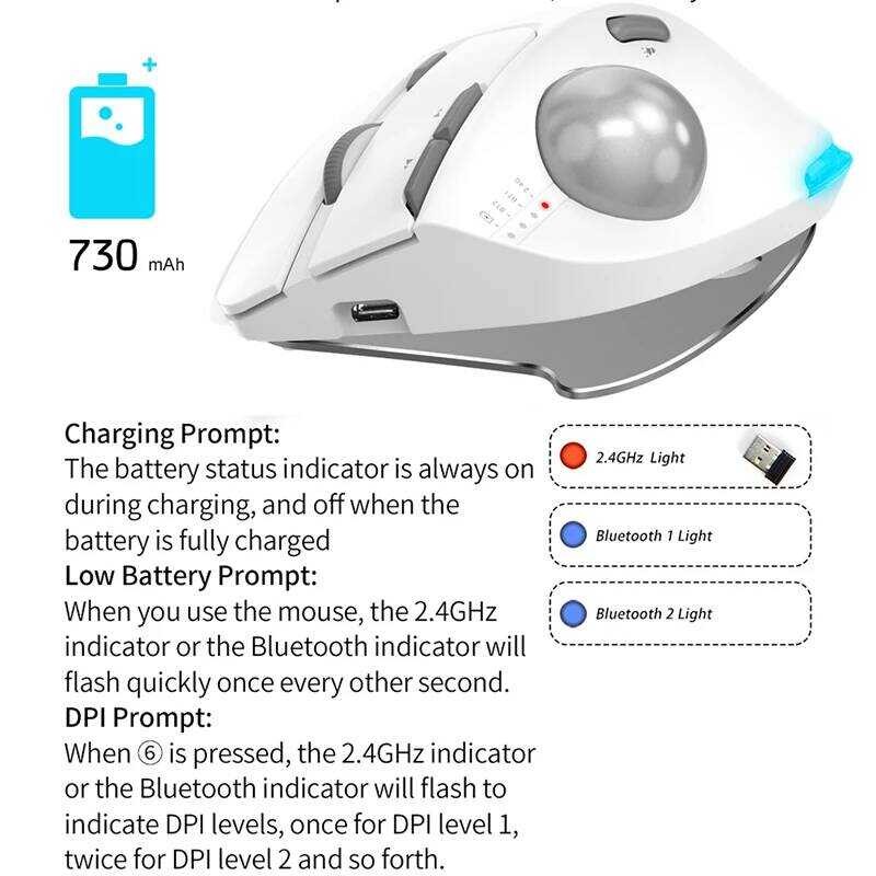 2.4G Wireless Trackball Mouse Bluetooth Mouse Easy Thumb Control ...