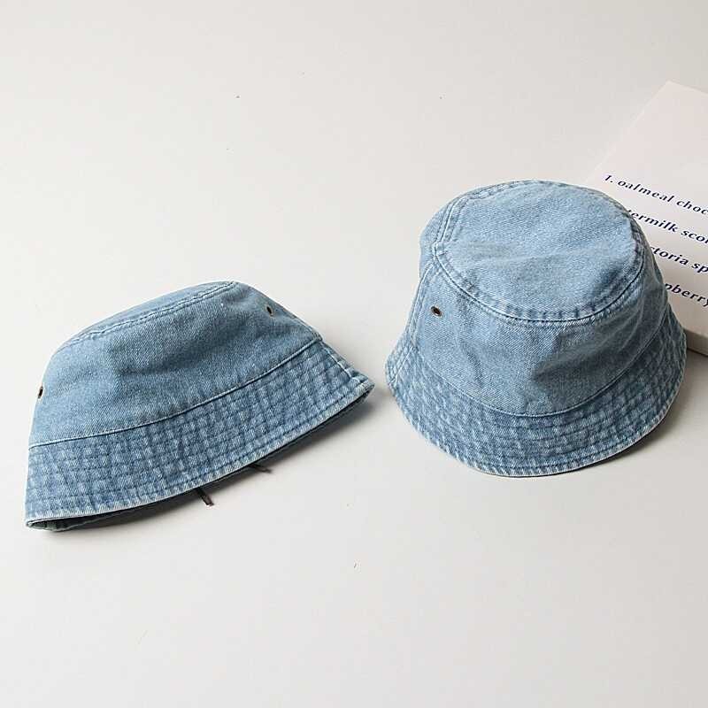 Washed Denim Bucket Bata Wide Brim Cotton Fisherman Hats Mga Batang ...