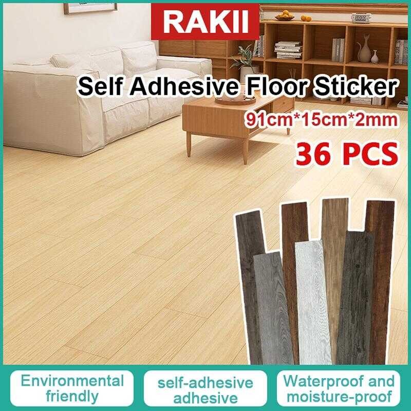 36Pcs Floor Stickers 2Mm Thick Wooden Design 91X15 Cm Vinyl Adhesive ...
