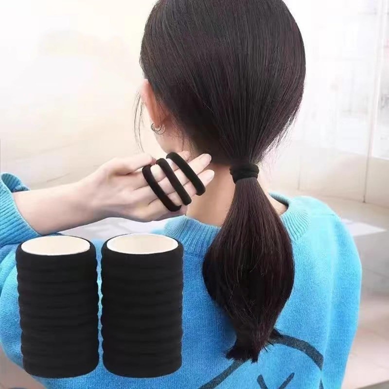 10Pcs 4/5cm Women Black Basic Hair Bands - High Elastic Hair Ropes ...