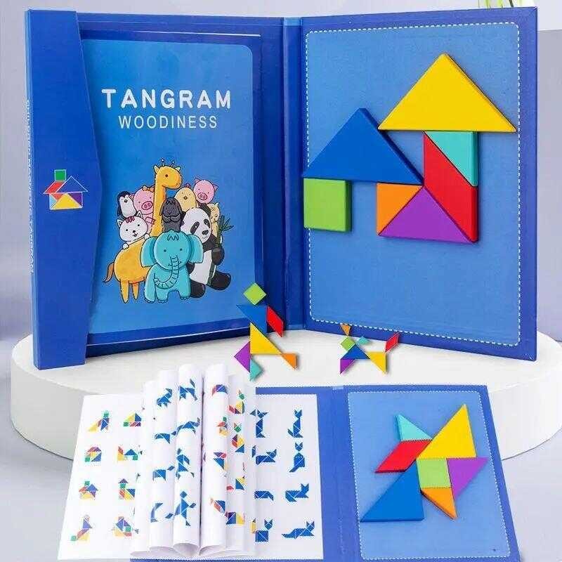 Wooden Jigsaw Magnetic Tangram Puzzle Book Educational Toys | Shopee ...