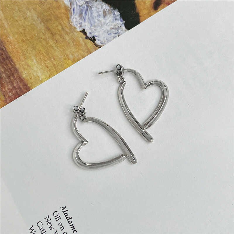 S Pure Silver Korean Simple Split Heart-shaped INS Style Fashionable ...