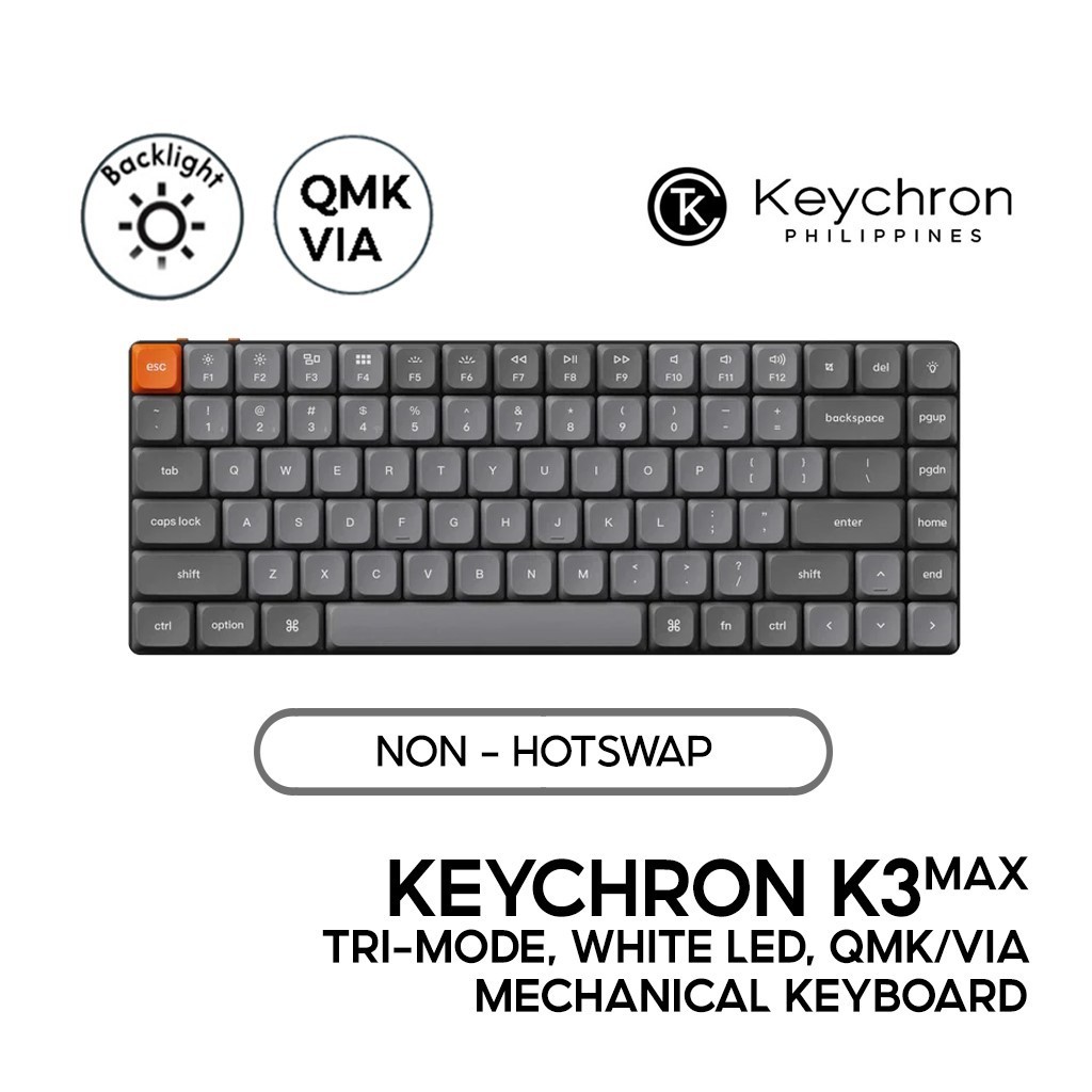 Keychron K3 Max QMK Mechanical Keyboard 75% Layout, Tri-mode, White LED ...