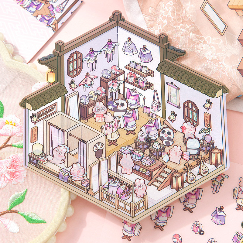 ENWEI 3 Pcs [Retro Chinese Style Series] Cute Deco Stickers Waterproof