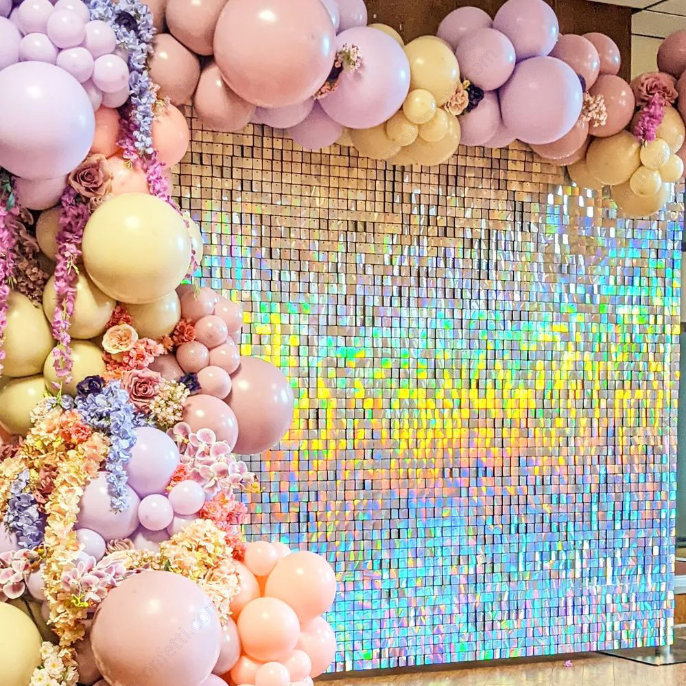 § 90X180cm Shimmer Backdrop 18Pcs Iridescent Sier Sequin Shimer Wall ...