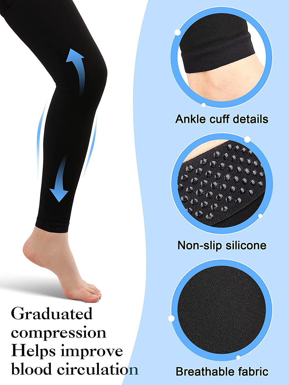 1Pair Thigh High Footless Compression Stockings 20-30 MmHg Gradient ...