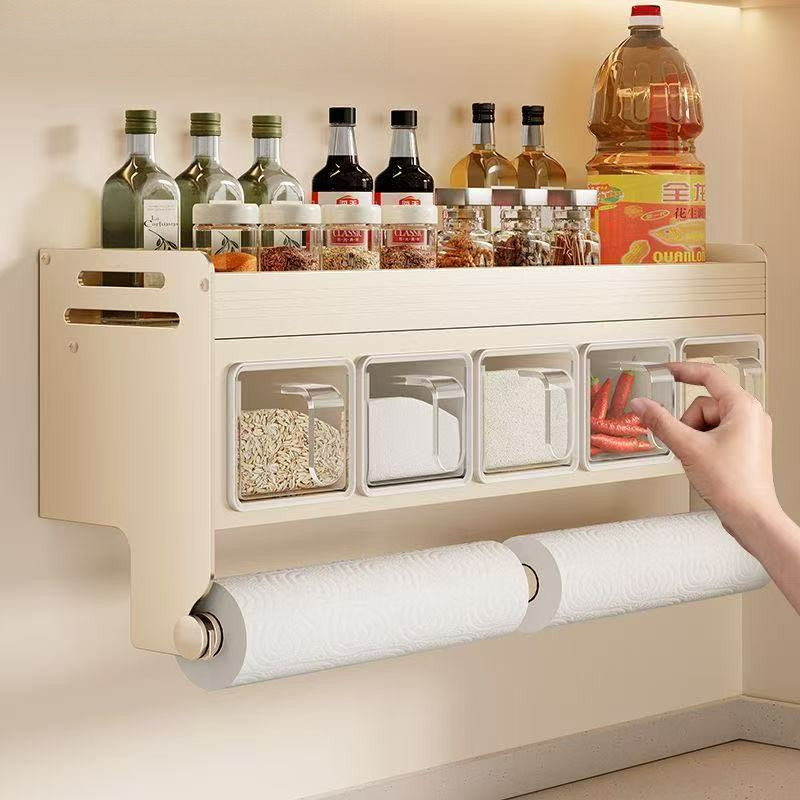 Kitchen Spice Rack With Rod Wall Mounted Kitchen Rack Multifunction ...
