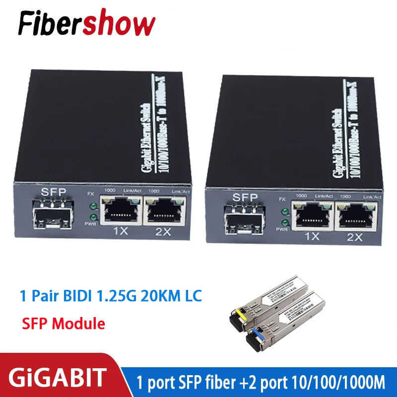 Gigabit Media Converter 1 Port Sfp To 2 Rj45 Optical Fiber Gpon/Epon ...