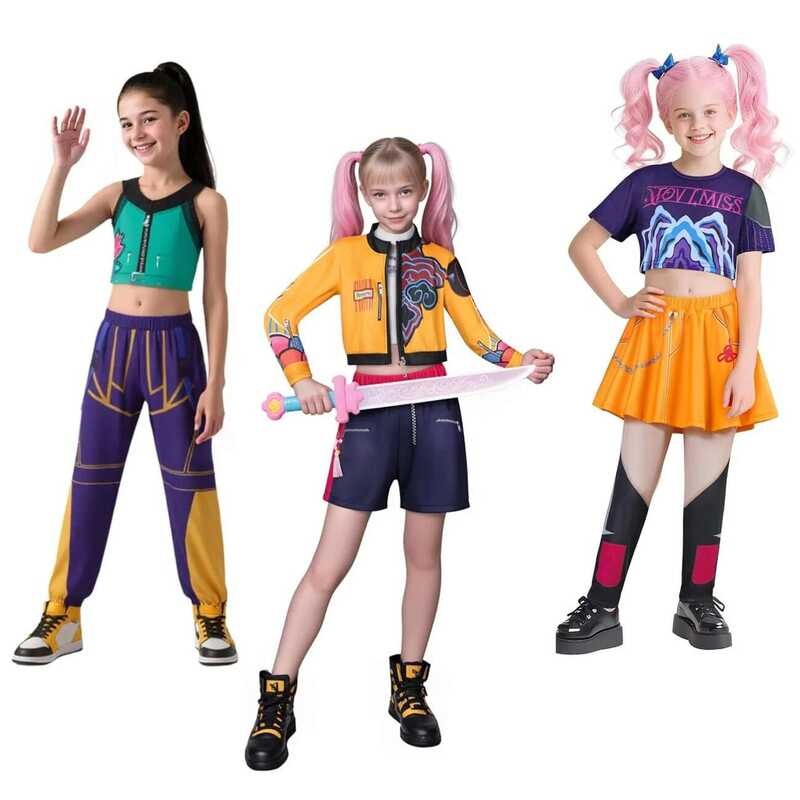 X Zoey Mira Girls Kpop Demon Hunters Cosplay Costumes Kids Huntrix I ...