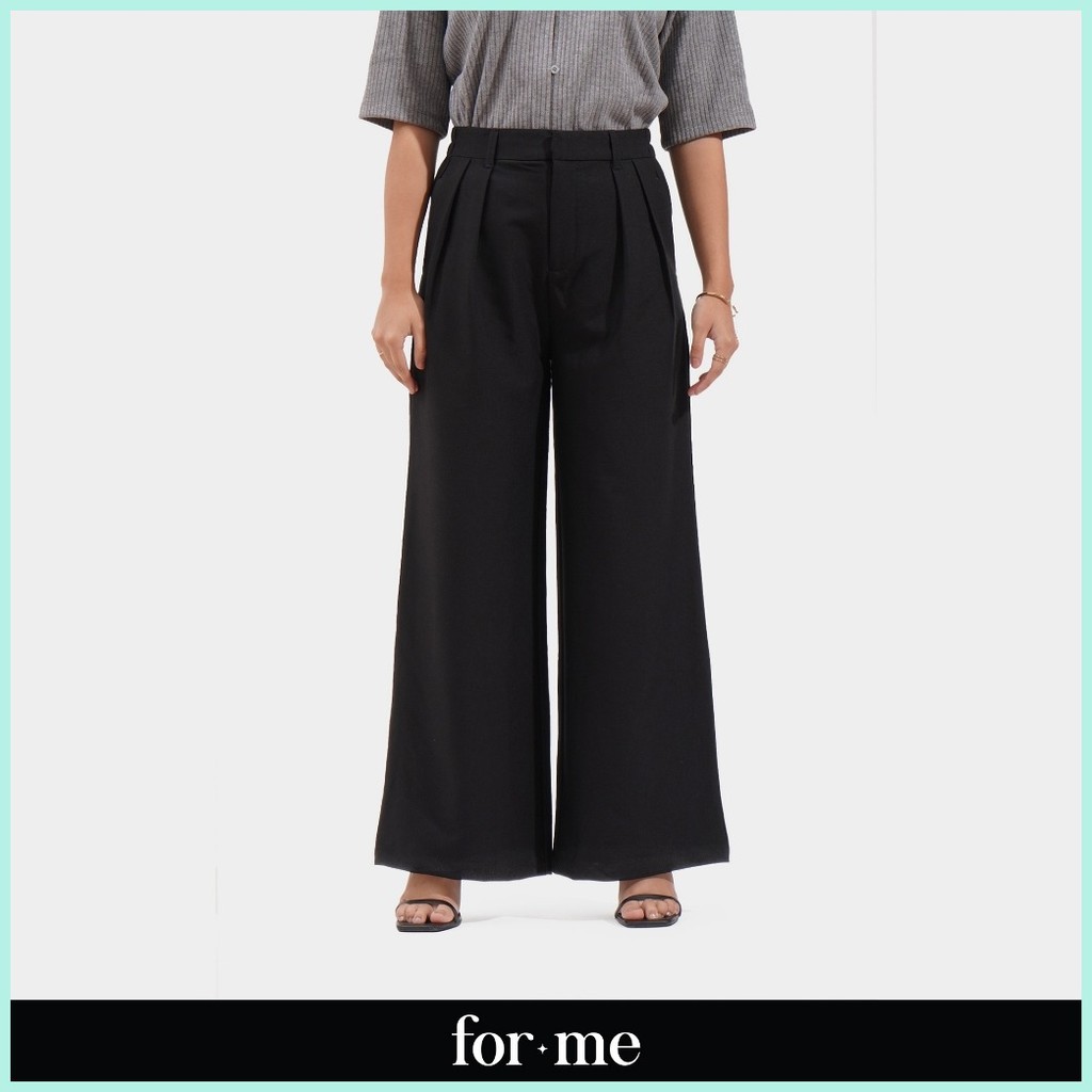 ForMe Pleated Wide Leg Cozy Pants for Women (Black) | Shopee Philippines