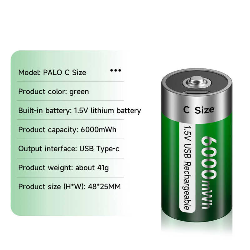 Mspalocell Batteria C USB-C 1,5 V Lr14 Batteria Litio 6000mWh a