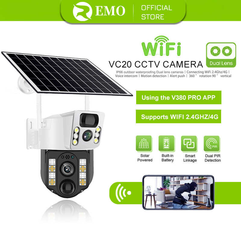 EMO Solar Cctv Camera Cell Phone Vc20 Dual Lens Outdoor Waterproofing