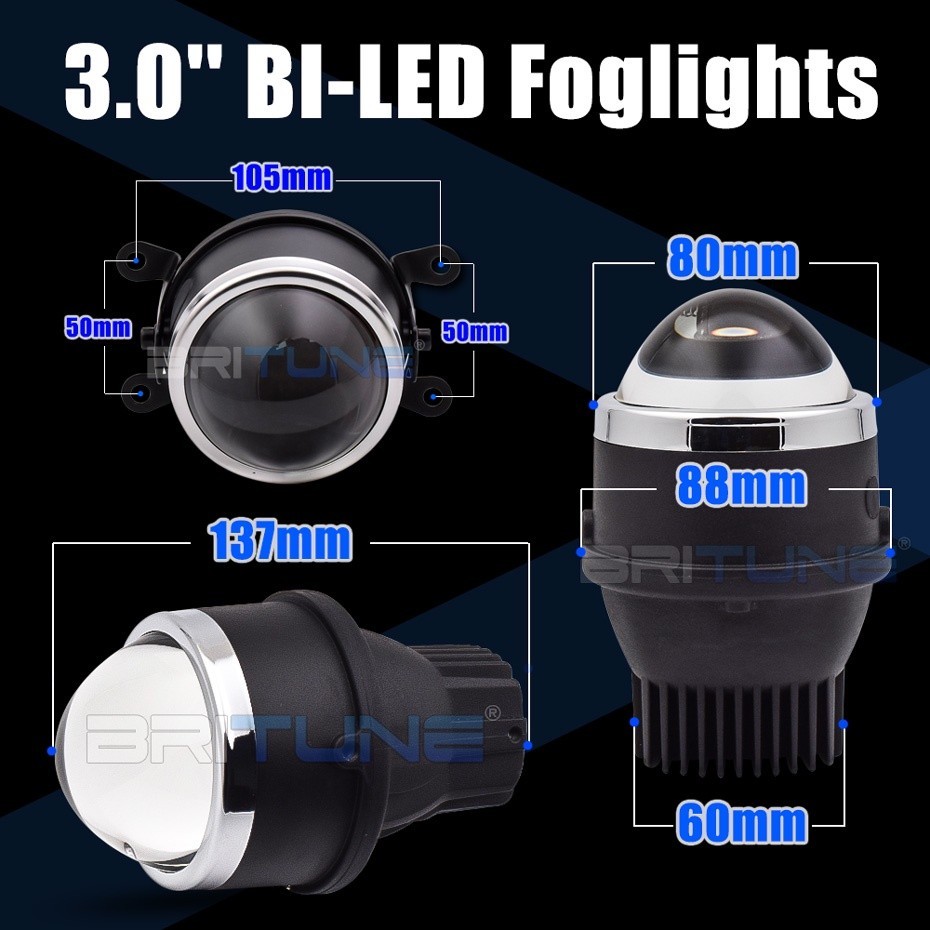 Bi LED Lens LED Fog Lights 3.0 inch Projector Spotlight Tricolor 3000K ...
