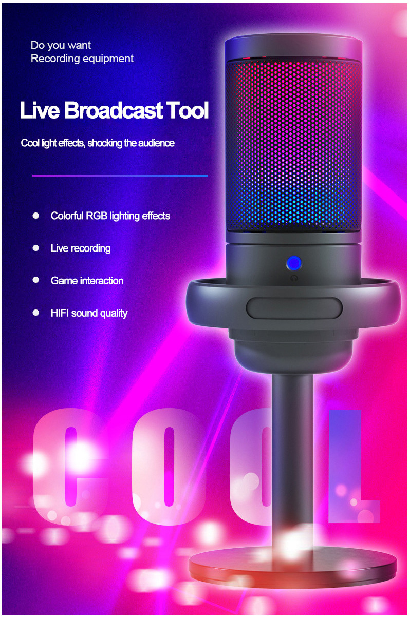 USB RGB Condenser Recording Microphone For Computer Live Microphone ...