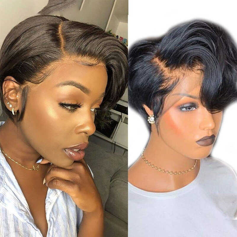 Cut Transparent E Wigs For Women Straight Short Bob T Part Lace Wig ...
