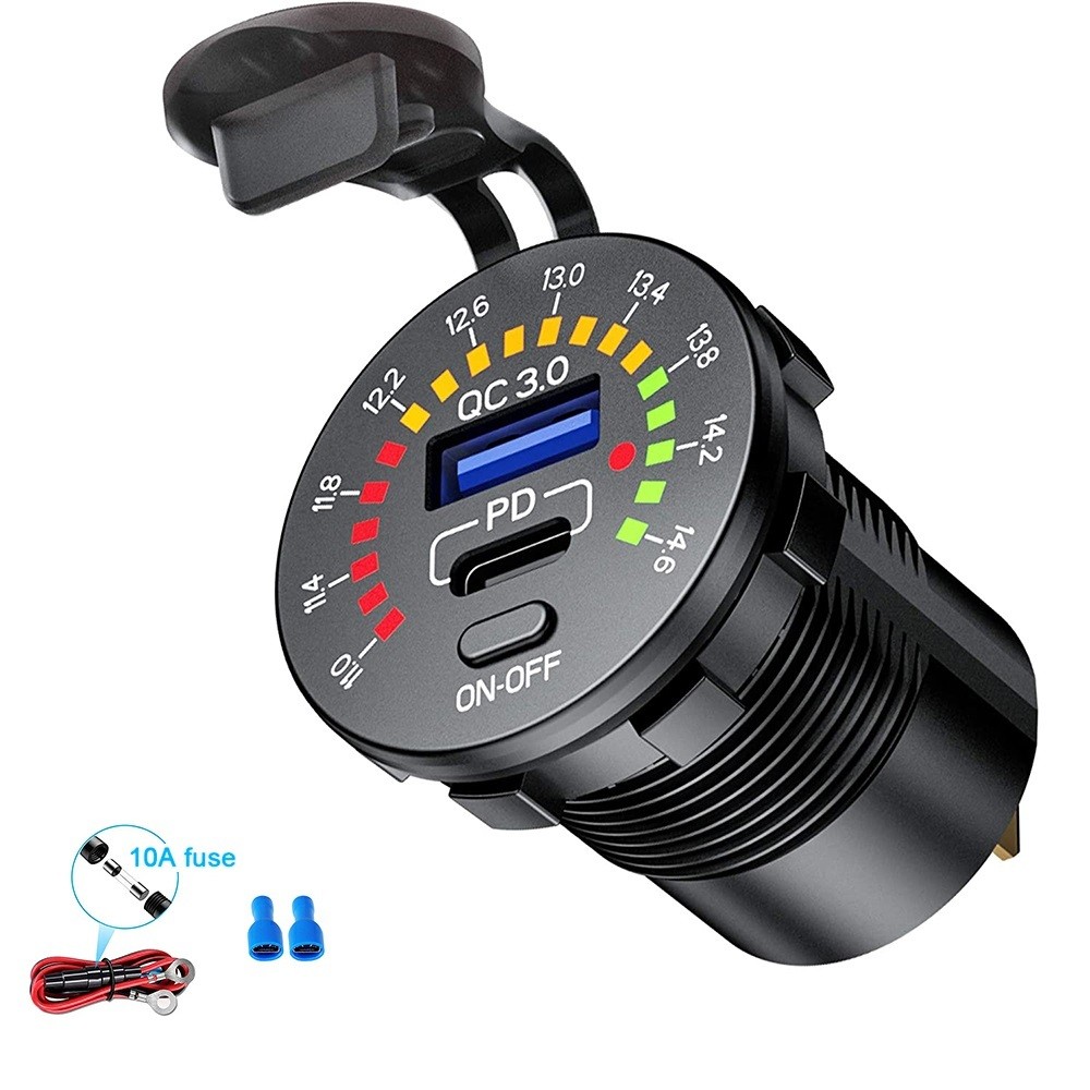 QC 3.0 36W Dual Charger 12V 24V Waterproof USB PD Outlet Fast Charge