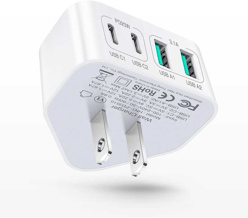 Block, 4-Port 40W Flat Wall Charger Fast Charging Block[2 A & 2 USB ...