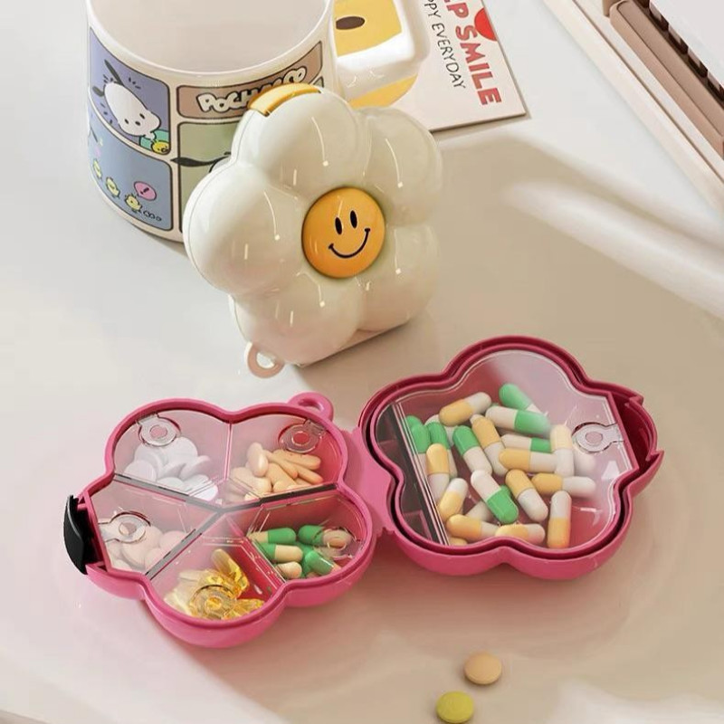 Compact Flower Shaped Pill Crusher Cutter Weekly Daily Vitamin Medicine ...