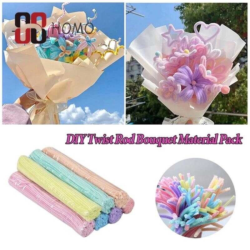 100Pcs Colorful Dense Fuzzy Wire Pipe Cleaner Craft Flower Chenille ...