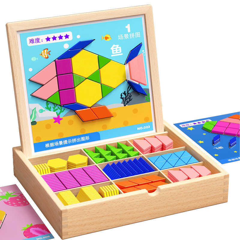 Magnetic Tiles Tangram Puzzle Toy Geometric Magnetic Building Blocks ...