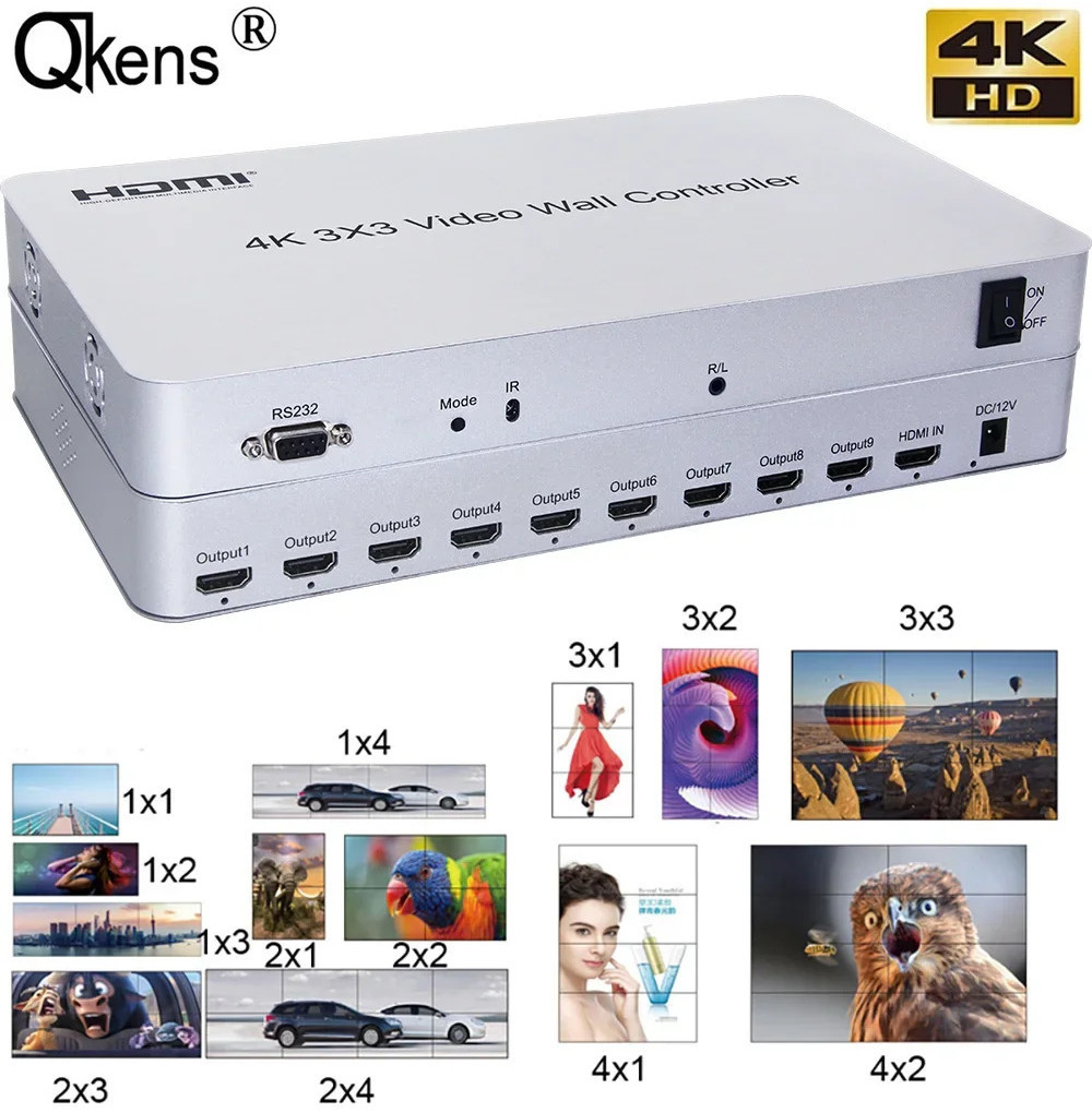 4K 3x3 HDMI Video Wall Controller Multi Screen Splicing Processor 3x2 ...