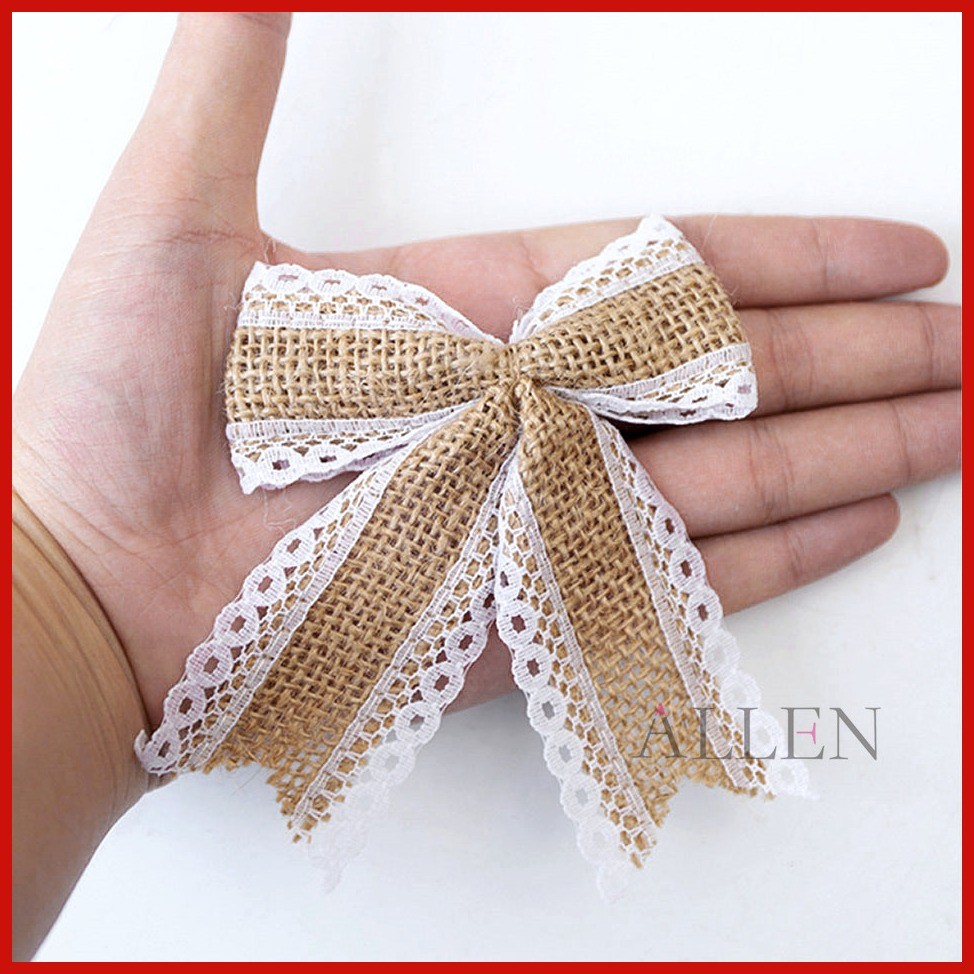 2m/Roll Burlap Ribbon with Lace Wired Ribbon White Lace Jute Burlap ...