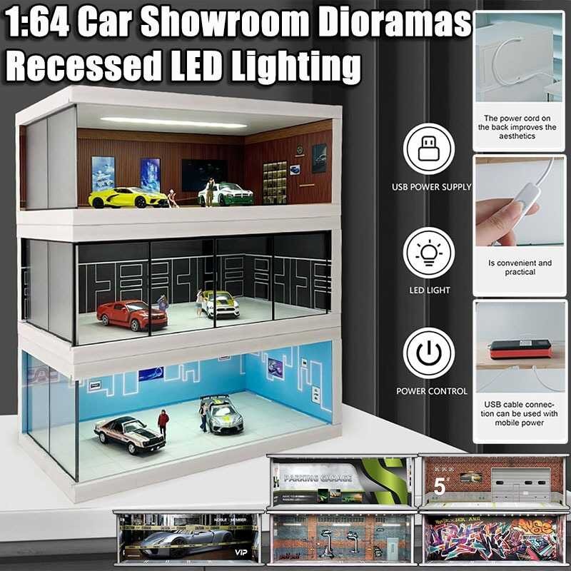 459 1:64 Car Showroom Dioramas Miniature Scene Layout Display Case With ...