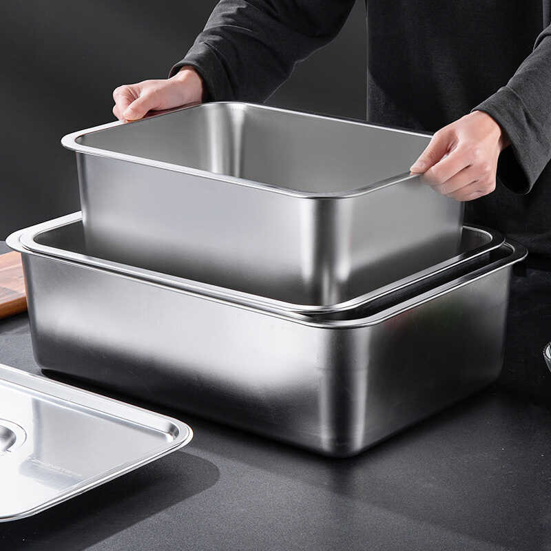 Stainless Steel Flat Bottom Square Basin Rectangular Thickened with Lid ...