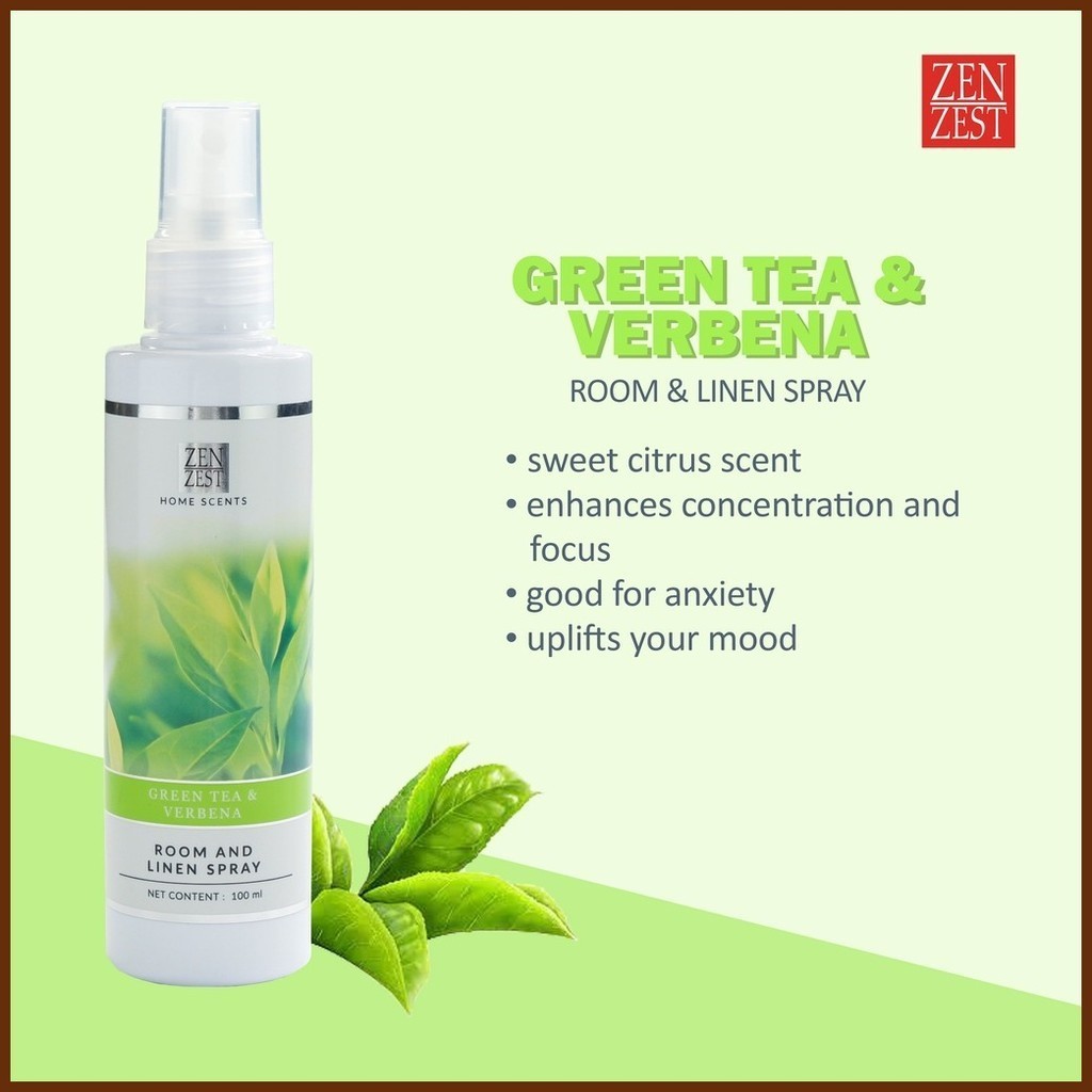 Zen Zest Room And Linen Spray Premium Hotel Scent 100mL Green Tea and