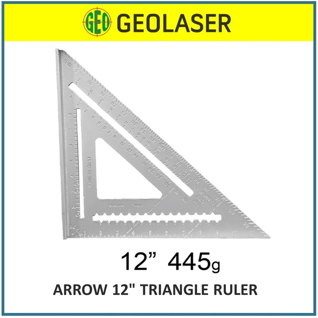 ARROW 12 INCH DOUBLE SIDE SCALE ALUMINIUM TRIANGLE RULER SPEED SQUARE ...