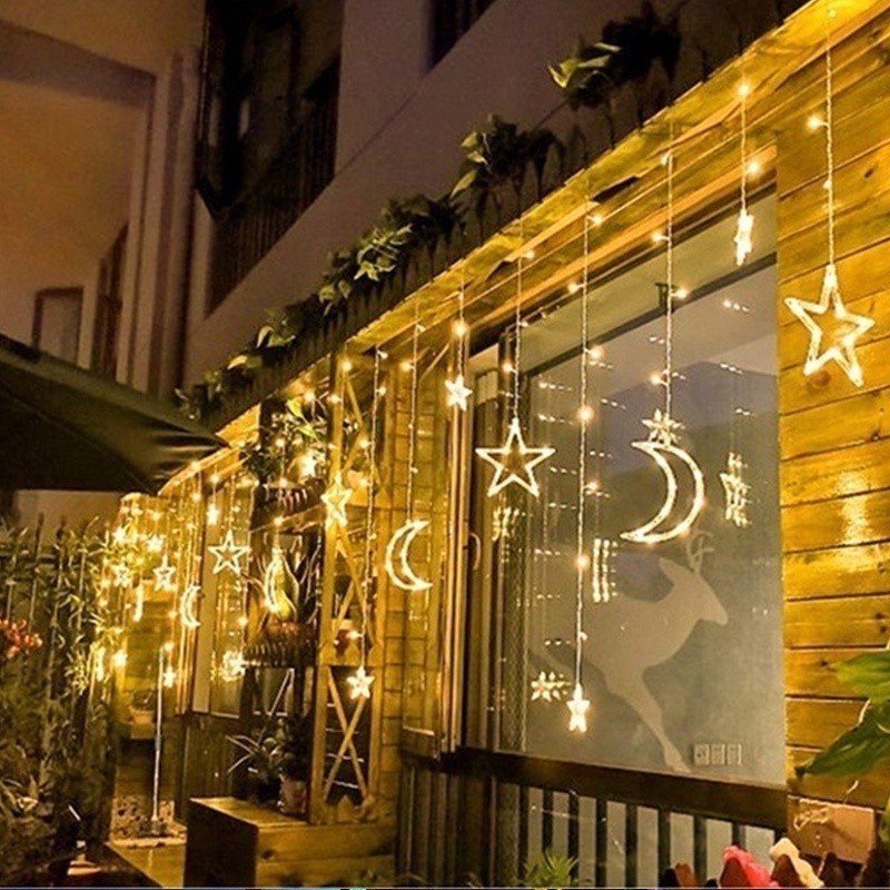 LED Star Moon Curtain String Lights Decorations for Eid,Ramadan ...