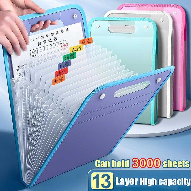 Portable Clear File Organizer 13 Layer Paper Folder Paper Storage ...