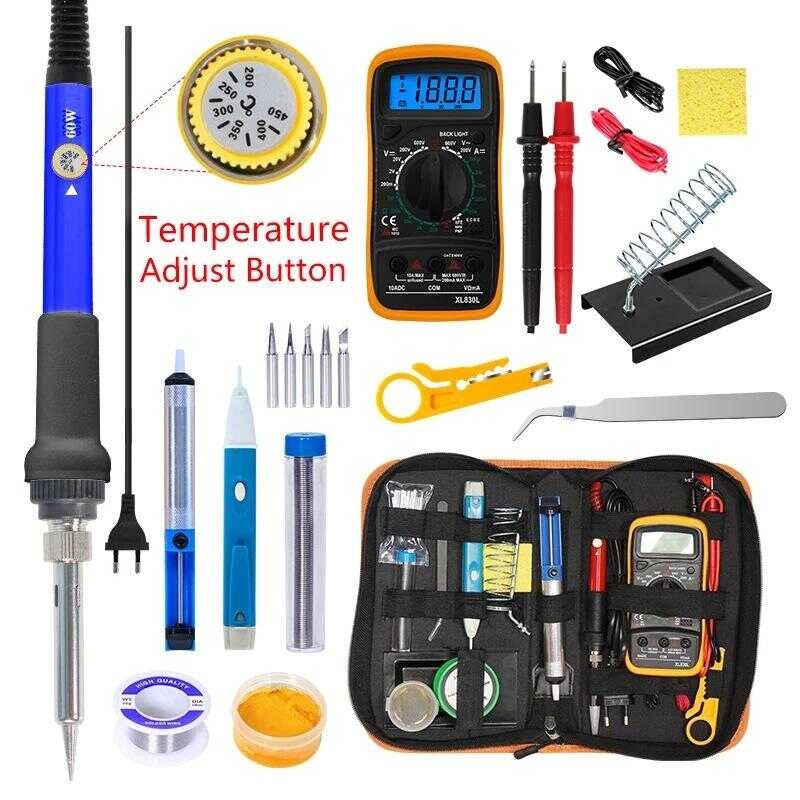 19-in-1 EU Plug 60W Adjustable Temperature Soldering Iron Set With Vc830l Digital Multimeter