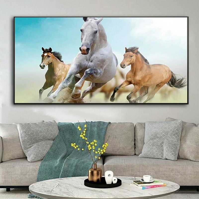 Modern Canvas Painting Seven White Horses Posters Print Wall Art ...