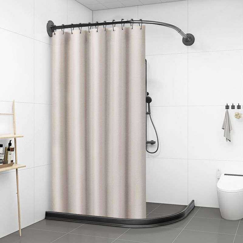 New No-Drill Curved Rod Waterproof Fabric Curtain Set U-Shaped Bath ...