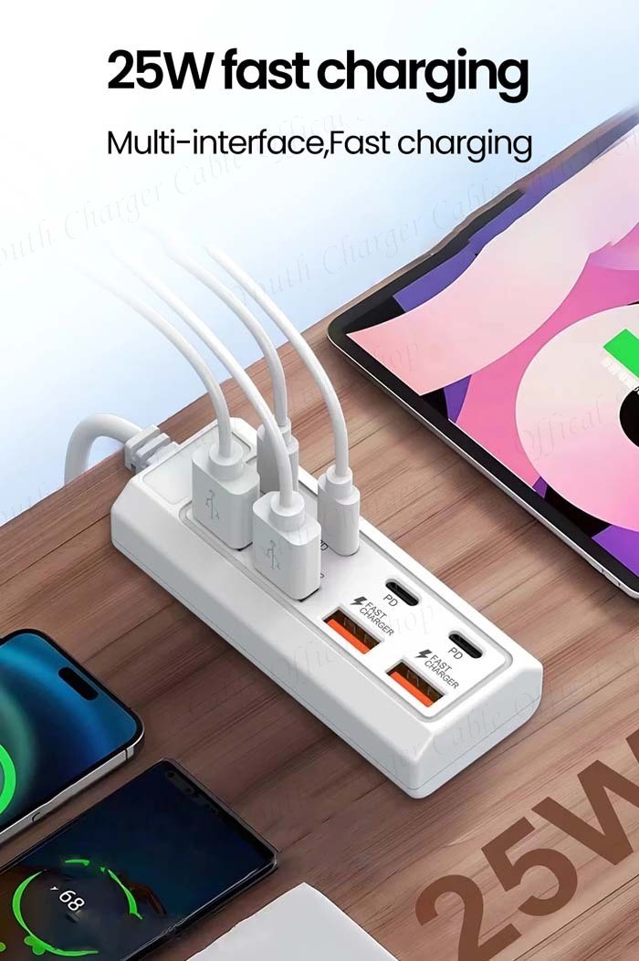 8 in 1 USB/Type C Power Socket Adapter 25W Fast Charging Power Outlet ...