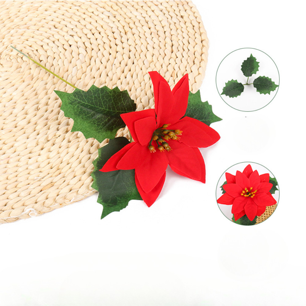 Poinsettias Artificial Christmas Flowers Bouquet 5 Heads 15.7” Red ...