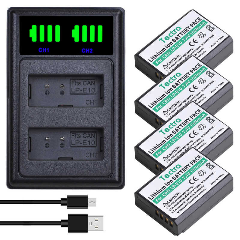 Lpe10 LpE10 Battery + LED Dual Charger Para Sa Canon EOS Rebel T3 T5