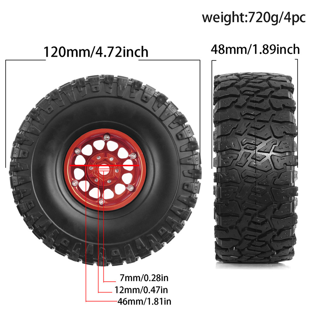 Ruote In Gomma 120mm 1.9 Per Pneumatici RC Crawler TRX4 D90 Axial
