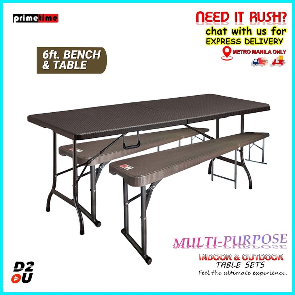 Primetime 6ft. Fold-in-Half Plastic Rattan Look Table with 6ft. Fold-in ...