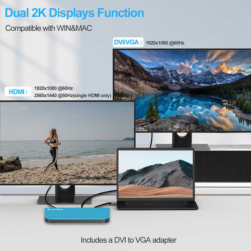 Wavlink Displaylink Monitor Universal Docking Station With Dual Video ...