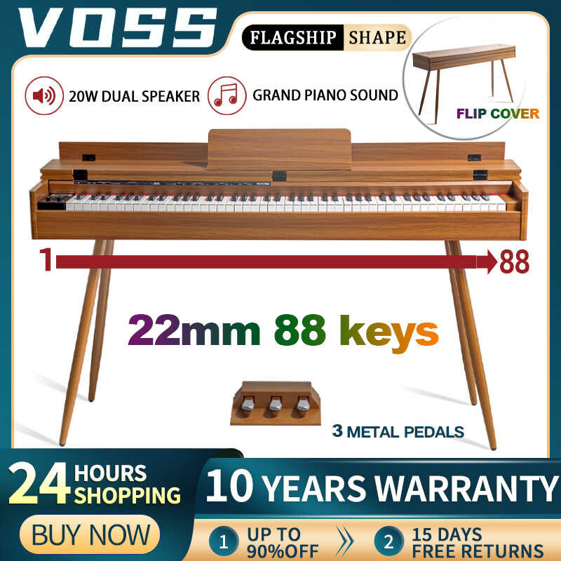 VOSS Brown 88 Keys Fully Weighted Key Flip Cover Electronic Digital ...